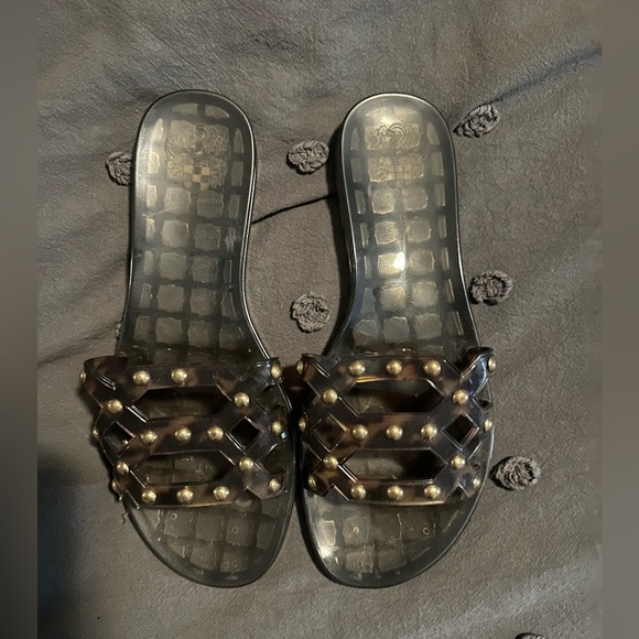 Vince Camuto Shoes - Vince Camuto Carron Jelly Slides tortoise black, studded Gold SIZE 8
